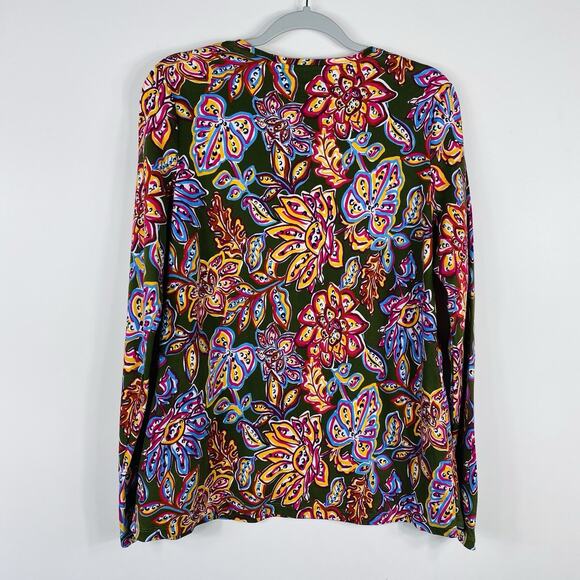 Kim Rogers Sz Large Floral Print Perfectly Soft Long Sleeve Tee Top 100% Cotton - Picture 2 of 4